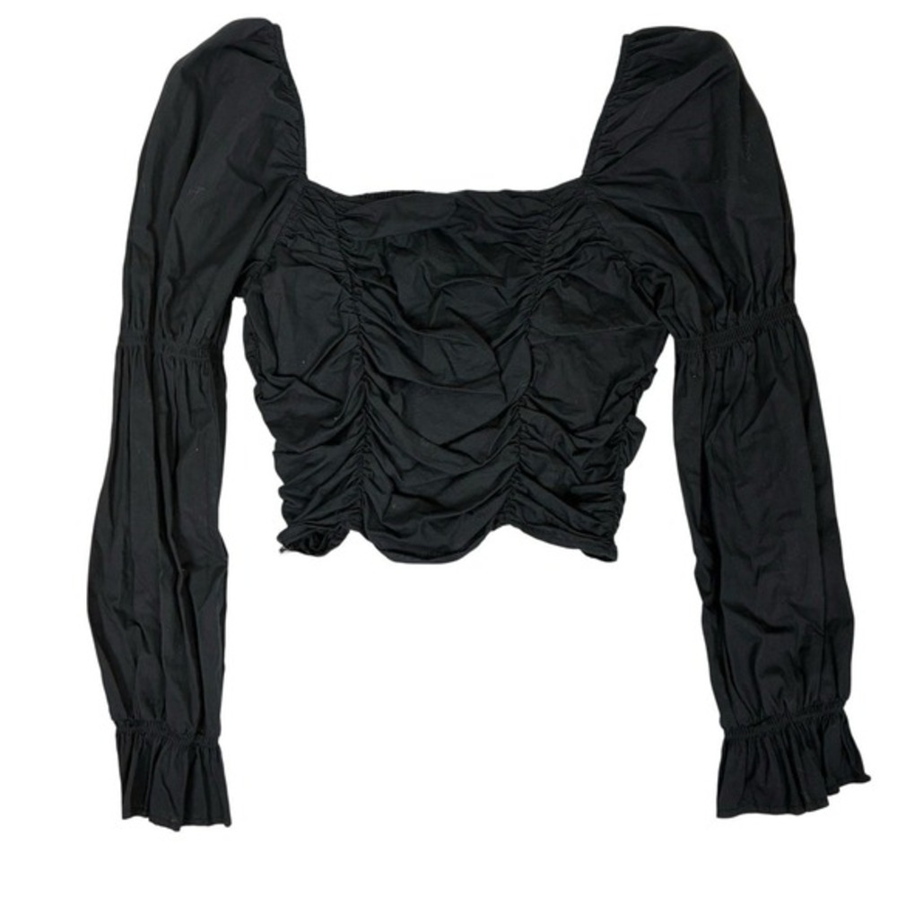 H&M‎ Black Grunge Crop Top S Long Sleeve Cybergoth Witchy Dark Cottagecore